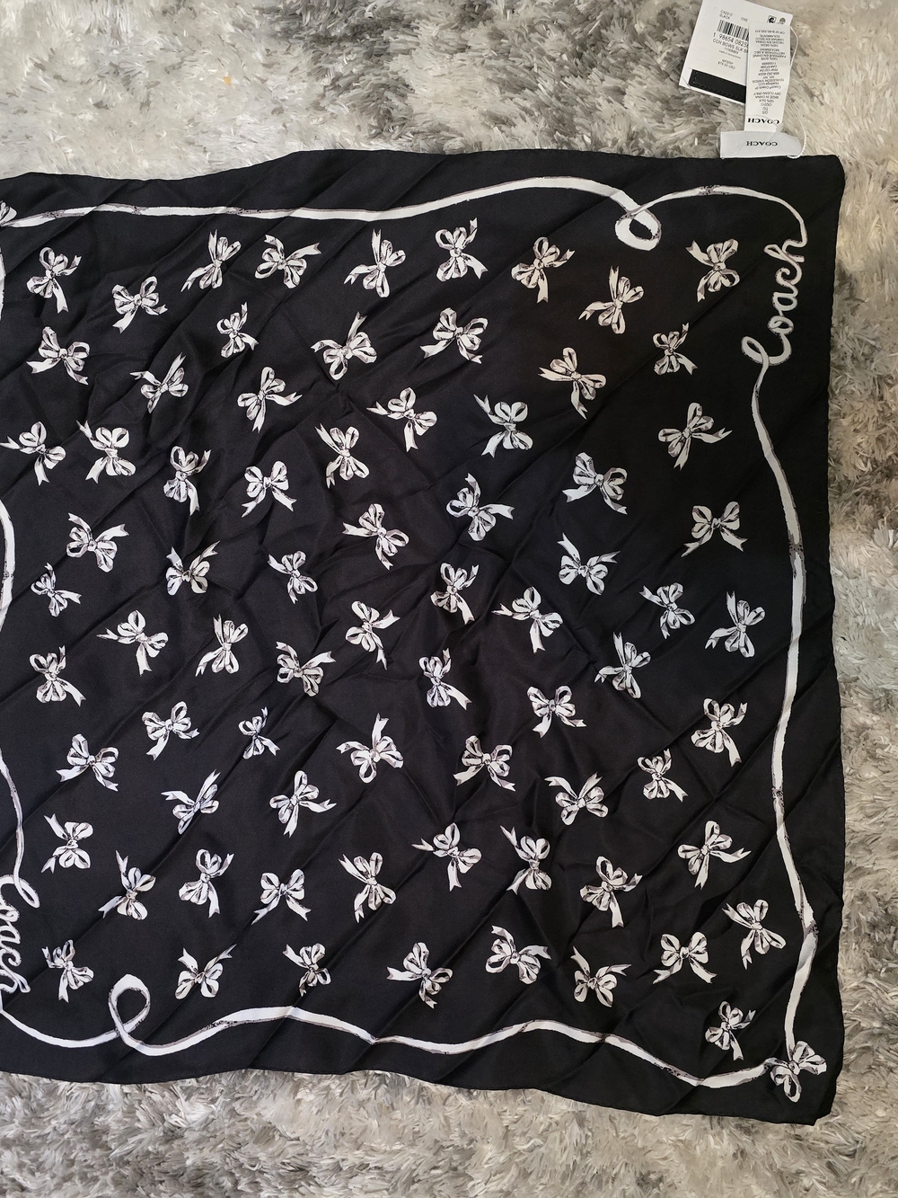 Coach Black and White Bow-Print Silk Scarf
